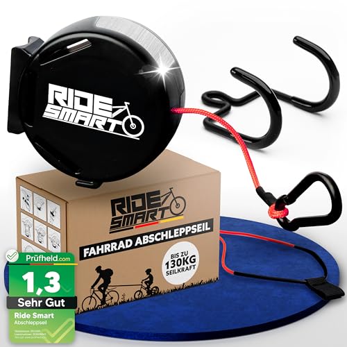 RIDE SMART® Fahrrad Abschleppseil für Kinder | 3in1 Komplett Set, mit Reflektor, 130kg Seilkraft - 2m | Fahrrad E-Bike Seilzug Zugseil Schleppseil Fahrradseil als Ziehhilfe zum Abschleppen vom Kind