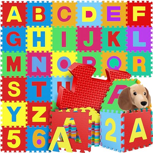 KIDIZ® Spielmatte 86 TLG Spielteppich Puzzlematte Kinderteppich Schutzmatte Kinderspielteppich Schaumstoffmatte ABC Lernteppich Puzzleteppich Puzzle Zahlen Buchstaben Maß je Matte ca. 31,5x31,5cm Bunt