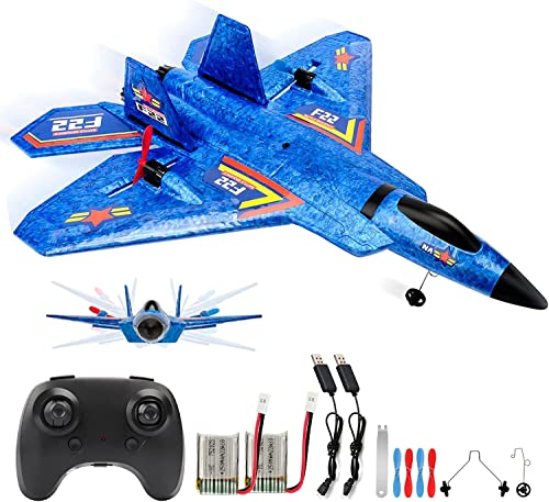 F-22 RC Flugzeug, 2.4Ghz 2 Kanal Ferngesteuertes Flugzeug Raptor Fighter Flugzeug Modell mit Xpilot Gyroskop System für Anfänger (F22Blau)