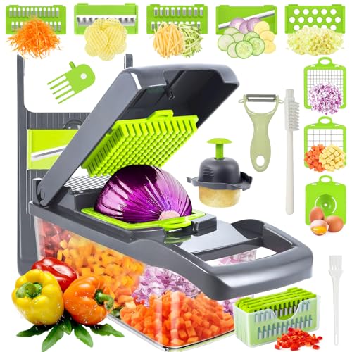 Gemüseschneider, 17 In 1 Gemüse Schneider, Mandoline Gemüsehobel, Vegetable Chopper, Würfelschneider mit 7 Austauschbare Klingen, Gemüsehobel Dicer für Hobeln Von Obst Gemüse, Kartoffel-Grau