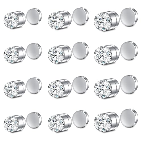 WillTen 12Pcs Fake Nose Stud Fake Nose Piercing, Fake Stud Ohrringe Lip Stud für Männer, Fake Nose Ring Fake Ohrringe Stud Non Piercing Nose Ring Clip auf Nase Septum Lip Ring für Frauen, Silber