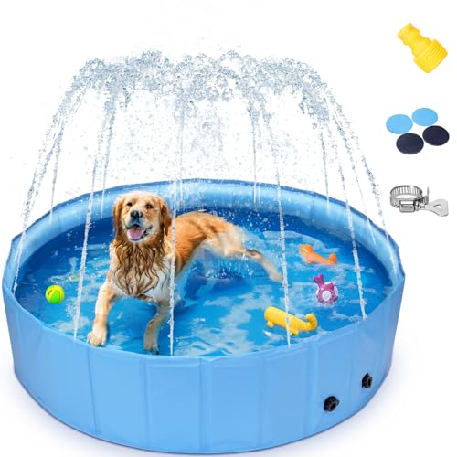 Nobleza Hundepool mit Sprinkler, Planschbecken für Große Hunde, 2 in 1 Faltbarer und Tragbarer PVC Schwimmbecken für Hunde, rutschfeste Hundebadewanne für Den Somme, 160 * 30cm