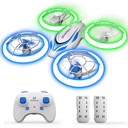 Heygelo Drohne für Kinder, RC Quadcopter Mini Drohne mit 2 Akkus, Blauen und Grünen Lichter, Automatische Höhenhaltung, 3D-Flip, Kopflos Modus, Spielzeug Drone Helikopter für Kinder und Anfänger S60