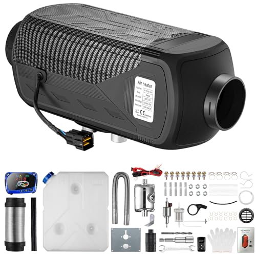 Redriver Standheizung Diesel, 12V/24V Lufterhitzer, Schwarz 5KW Air Diesel Heizung mit Schalldämpfer, LCD Schalter u. Fernbedienung für Auto RV Boote LKW KFZ PKW Wohnmobil
