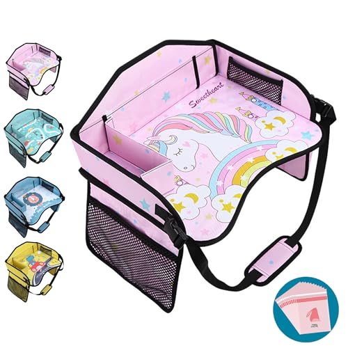 Autositz Tablett für Kinder Reisen, Kleinkind Reise Tablett für Auto Flugzeug, Auto Tabletts für Kinder Roadtrip Essentials, Autositz Tabelle für Kinder Road Trip Aktivitäten (Rosa)