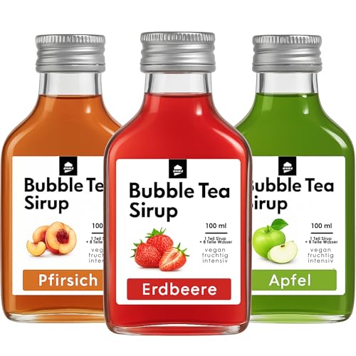ONHA Bubble Tea Sirup - 3er Set - fruchtig intensiver Geschmack - Apfel Pfirsisch Erdbeer Getränke Sirup