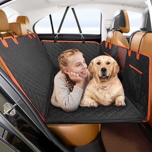 GL GLENSLAVE Autoschondecke Hund, Hundedecke Auto Rückbank mit Netzfenster, 100% wasserdichte Autoschondecke für Auto-LKW-SUV-Reise Camping-Matratzenbett