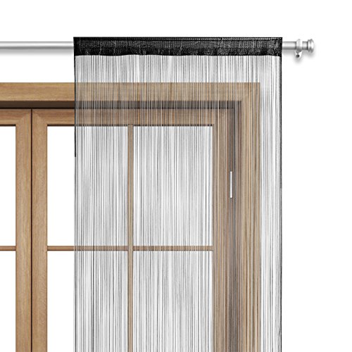 wometo Fadenvorhang Türvorhang Fäden 90x245 cm schwarz - Stangendurchzug oekoTex kürzbar waschbar Uni einfarbig in vielen bunten Farben