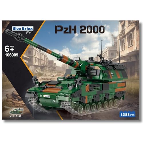 BlueBrixx Pro - Panzerhaubitze 2000 Bundeswehr - Militär Modellbausatz für Erwachsene und Kinder, Klemmbausteine-Set aus 1388 Teilen, detailreiche Artillerie, Artikelnummer 106909