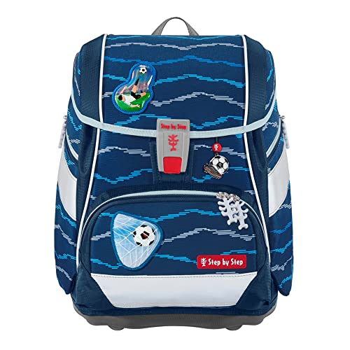 Step by Step Schulranzen-Set 2IN1 Plus „Soccer Lars“ 6-teilig, ergonomischer Tornister, höhenverstellbar mit Hüftgurt, für die Grundschule, ab der 1. Klasse, 19L, blau, Fußball-Design