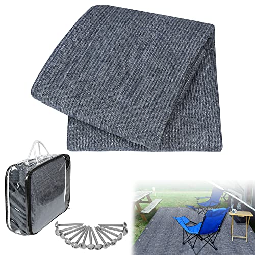 XMTECH Vorzeltteppich hochwertiger Camping Teppich 300x300cm, Zeltteppich Zeltunterlage bläulich-grau, Teppich für Zelt Wohnmobil aus HDPE, Outdoor Campingmatte inkl Tragetasche & 13 Heringe