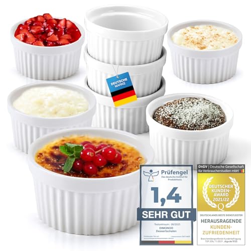 Dimono® 8er Set Dessert-Schalen Creme Brulee Souflee-Förmchen, Auflaufform-Schälchen mit 170 ml für Desserts, Muffins, Pasteten (Weiß)