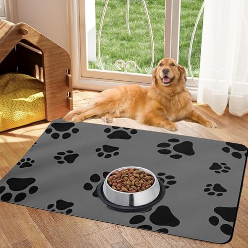 Caiyloxn Napfunterlage Hund 60 X 40 cm Haustierfuttermatte für Hunde und Katze Große Futtermatte Hundenapf Unterlage rutschfeste wasserdichte Futternapf Unterlage für Haustiere(Grau)