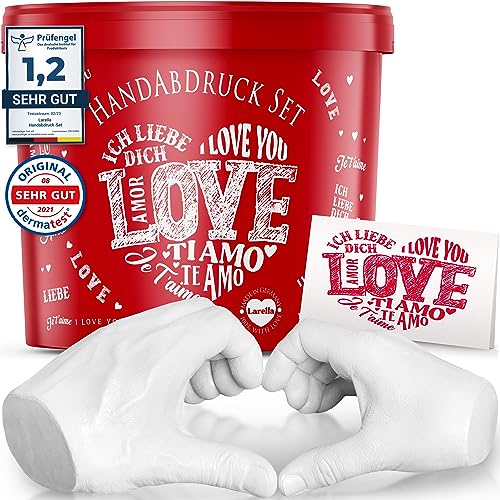 larella Love Pärchen 3D Handabdruck Set Pärchen, Jahrestag-Geschenk für Sie und Ihn Gipsabdruck Set Hände Paar