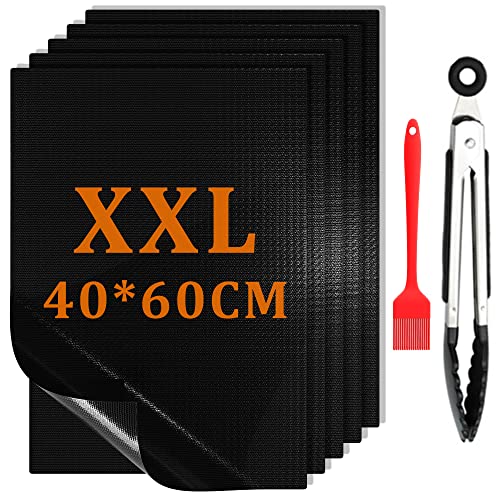 BBQ Grillmatte für Gasgrill 5er Set 40x60CM Antihaft Teflon Grillmatten Grillplatte Gasgrill,Backmatte Backpapier Wiederverwendbar für Holzkohlegrill (40 * 60 CM * 5P)