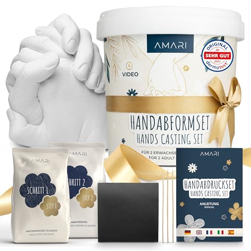 Amari® Handabdruck Set für Paare und Familie (Floral) – Gipsabdruck Set Hände – Gips Hand Paar Gipshandabruck Geschenk, Hochzeitsgeschenk, Jahrestag Partner Geschenke, Paar Geschenke