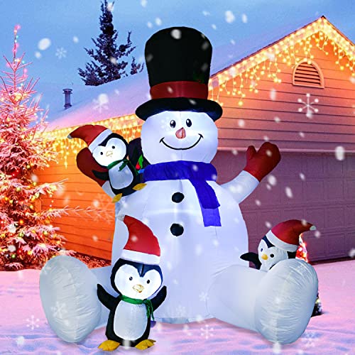 YQing 213 cm Schneemann Aufblasbar Weihnachtsdekoration, Riesen weihnachtsschneemann mit Pinguin Dekoration mit LED-Licht-Weihnachtsfeiertags Familien Partei Lawn Outdoor Dekoration