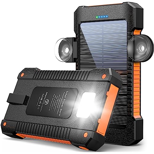 Solar Powerbank 26800 mAh mit Saugnapfhalterung, Solar Ladegerät Externe Akkus 3 USB Anschlüsse mit Taschenlampen Dauerlicht/SOS/Stroboskop wasserdichte Outdoor Powerbank für Handy