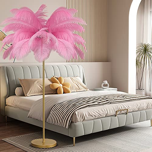 YQGOO Federlampe Feder Lampe Wohnzimmer Stehlampe,Stehlampe Federn Lampe,Palm Tree Straußenfedern Stehlampen,1,6m Hoch 3 Farben Dimmbar,Wohn/Schlafzimmer mit Knopfschalter Dekorbeleuchtung(pink)…