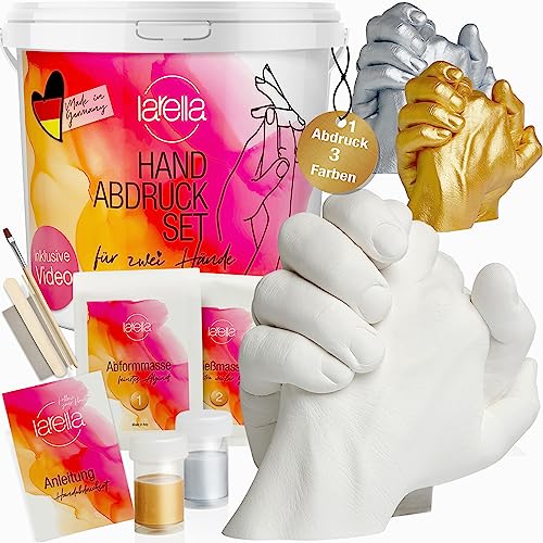Larella Made in Germany 3D Handabdruck-Set für Paare Geschenke - mit 2 FARBEN - Gipsabdruck-Set Hände Paar - Jahrestag Geschenk für Sie und Ihn - Gips Handabdruck Set