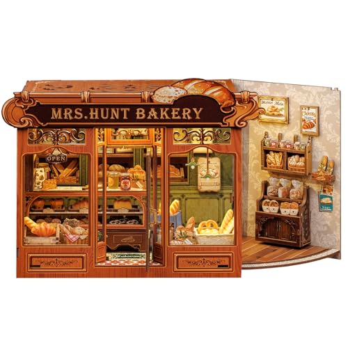 CUTEBEE Book Nook Kit | DIY Puppenhaus & Miniatur Haus Selber Bauen | Modellbausatz für Erwachsene mit LED | 3D Puzzle Bücherstütze | Deko für Bücherregal (Mrs.Hunt Bakery)