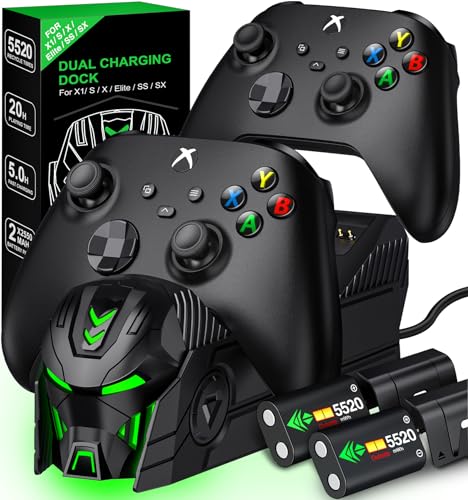 GAMSINGY Xbox Controller Akku für Xbox One/Xbox Series X&S Controller, 2 x 5520 mWh Xbox Akku Ladestation kompatibel mit Xbox One S/X/Elite Controller, Xbox Series X/S Controller, 25Std Spielzeit