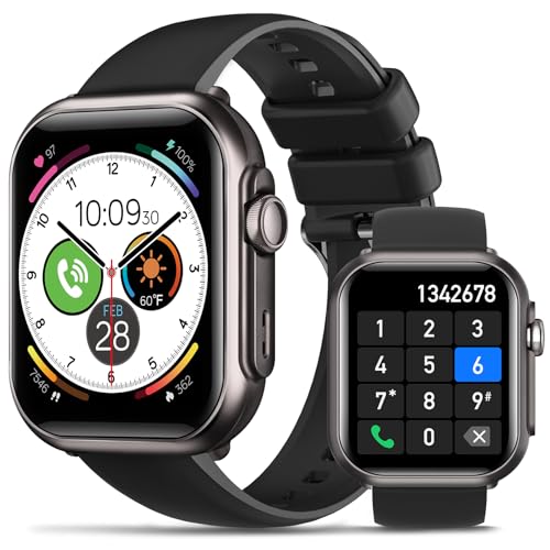 BANLVS Smartwatch Herren mit 1000mAh Akku, 1,85’’ AMOLED Fitnessuhr Herren mit Telefonfunktion/5ATM Wasserdicht/120+ Sportmodi/Herzfrequenz/SpO2/Blutdruck, Smartwatch für Android iOS, Schwarz