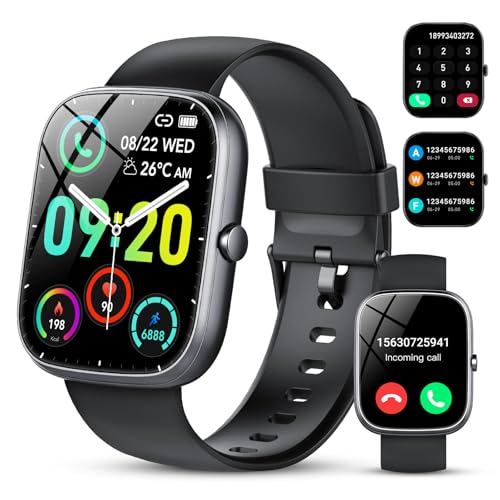 Smartwatch für Herren Damen,1,91' Voll Touch Smart watch mit Bluetooth Anrufe,100+Sportmodi IP68 Wasserdicht Sportuhr,Fitnessuhr mit Puls-Schlaf-Monitor Schrittzähler, Uhr für Android iOS(Schwarz)