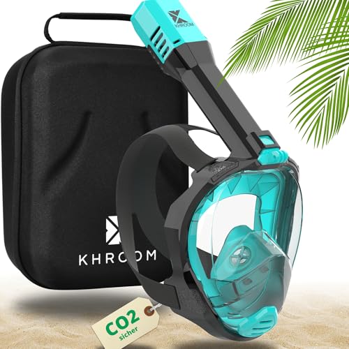 Khroom Schnorchelmaske Erwachsene Vollmaske | In Höhle der Löwen vorgestellt | Unsere Beste CO2 sichere Tauchermaske Seaview Pro zum Schnorcheln | Vollgesichtsmaske Schnorchelmaske (L/XL Türkis+Case