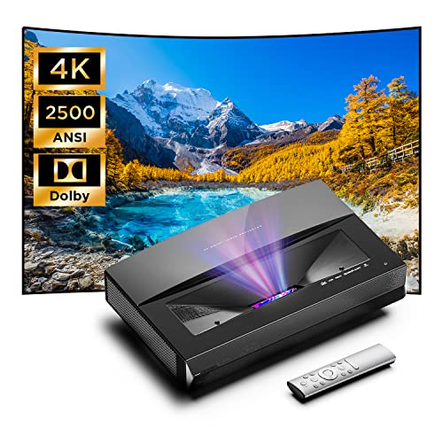 Ultrakurzdistanz Beamer 4K TV 2500 ASNI Lumen mit 3 Farbe Licht, HDR 10,MEMC,Dolby,DTS Sound,WiFi Bluetooth Beamer, Heimkino