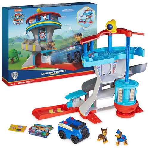 PAW Patrol, Lookout Tower, Hauptquartier Spielset mit 1 Chase Basis Fahrzeug, 2 Chase Figuren und Zubehör, geeignet für Kinder ab 3 Jahren