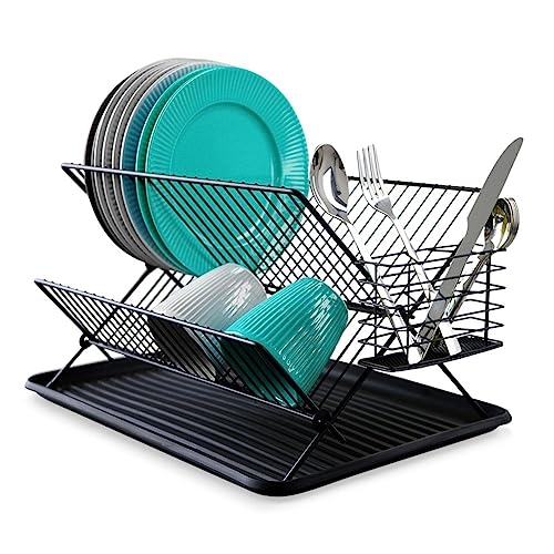 Vilde Geschirrabtropfer mit Besteckhalter Dish Drying Rack Geschirrständer Abtropfständer Drainer Geschirrtrockner klein | 45x32x25,5 cm | Abtropfgestell Geschirr Schwarz Geschirrabtropfgestell