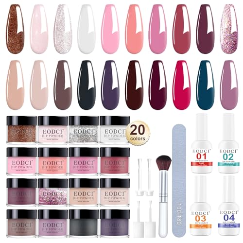 EODCI 31Pcs Dipping Powder Nails Starterset, 20 Farben Dipping Acryl Pulver mit Dip Base Top Coats Activator Dip Acryl Nagelset Nail Powder French Nailart Salon Geschenk für Mädchen Frauen