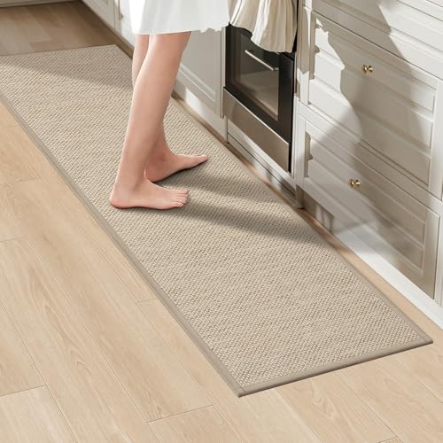 LEKEEPGO Küchenteppich Waschbar rutschfest 43x150cm, Küchenläufer rutschfest, Teppich Läufer Flur, Küchen Läufer, Waschbare Teppiche für Küchen,Flur,Waschküche, Beige