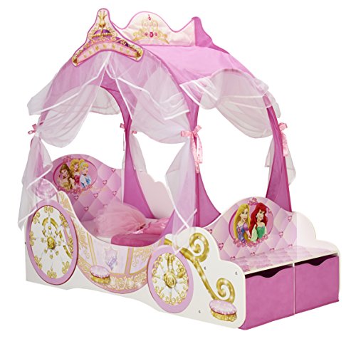 Kleinkinderbett für Mädchen im Kutschendesign von Disney Prinzessin, mit Baldachin