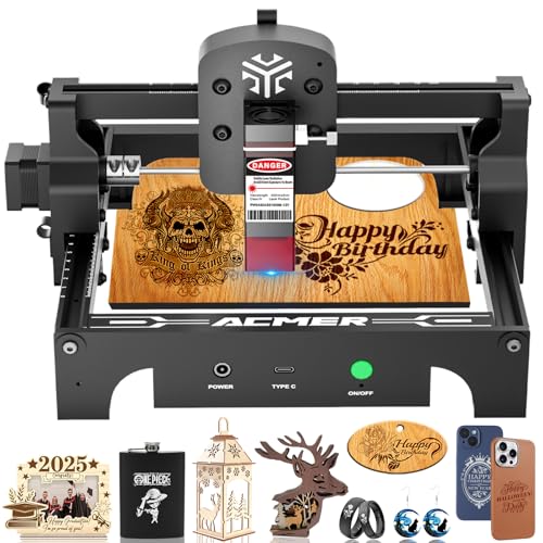 ACMER S1 6W Tragbare Laser Gravurmaschine, Mini Laser Cutter für Anfänger, 0.04 mm Präzision, 130×130mm Gravierbereich, Hochpräziser Lasergravierer für Holz, Leder, Acryl und Keramik
