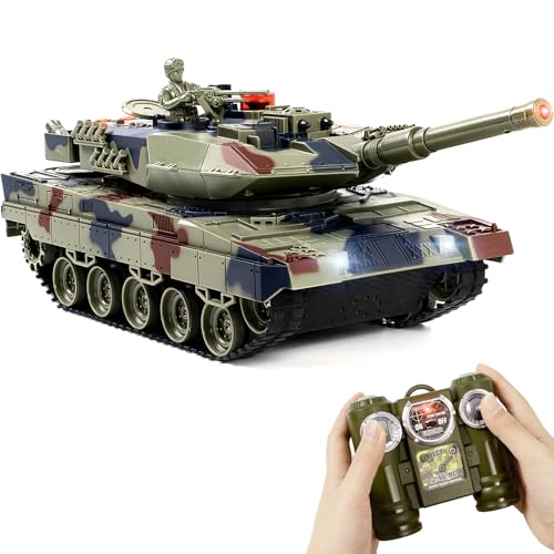 Supdex 1/24 Rc Panzer, Fernbedienung Panzer Deutscher Leopard II Armeepanzer, Modellbau Panzer 2.4Ghz mit Schussfunktion, Panzer Spielzeug Geeignet für Kinder ab 6 Jahren, RC Tank Mit Licht und Rauch
