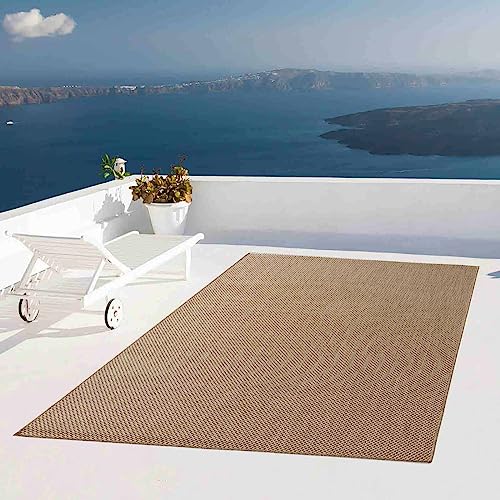 Taracarpet Outdoor Teppich Wetterfest Wohnzimmer Balkon Küchenteppich Flachgewebe Sisaloptik Einfarbig Uni beige 160x220 cm