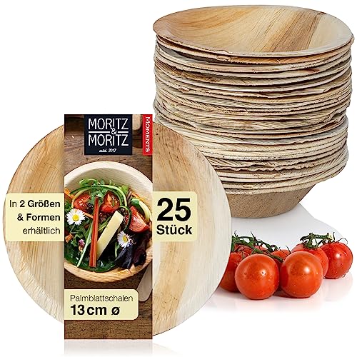 Moritz & Moritz 25-tlg Palmblatt Geschirr Schalen 13 cm Ø - 25 Nachhaltige Einwegteller - Alternative zu Bambus-Geschirr und Bambus-Teller