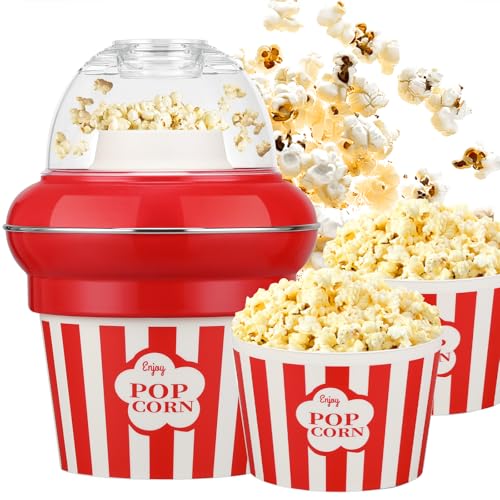 MAISON HUIS Popcorn Maschine, Popcornmaschine für Zuhause 2 Minuten schnelles Popcorn Maker mit Mais-Messlöffel, 2 popcorn schüsseln (Rot)