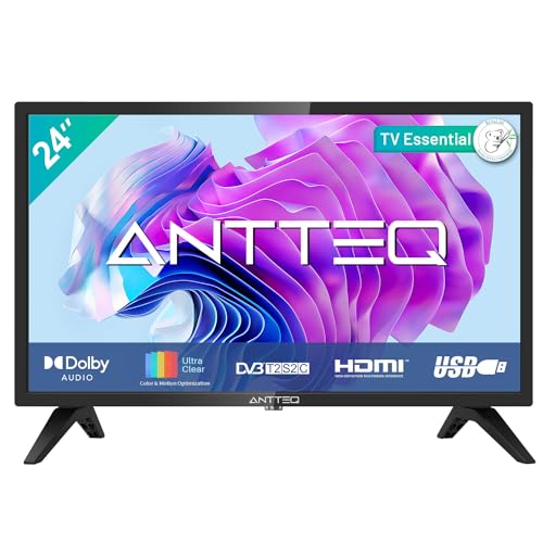 Antteq Essential Series TV 24 Zoll (60 cm) LED HD 720P Fernseher,Dolby Audio,Triple Tuner DVB-C / T2 / S2,CI+,Hotelmodus,2024