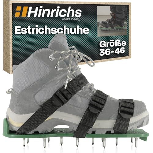 Hinrichs Nagelschuhe - 2x Nagelsohlen in 30x13,3cm & Spikes 25mm - Größenverstellbare Schuhe zur Rasenbelüftung - Estrichschuhe – Rasenlüfter Schuhe - Rasen lüften - Estrich Nagelschuhe