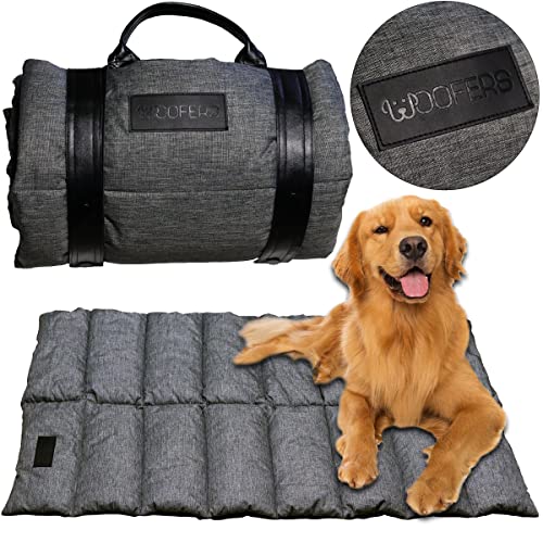 Woofers® tragbares Outdoor & Indoor Hundebett/Hundematte/Hundedecke 110cm*70cm mit eingebautem Griff und Bänderbeißschutz – wasserdichte Hundedecke für Unterwegs – Große & mittelgroße Hunde