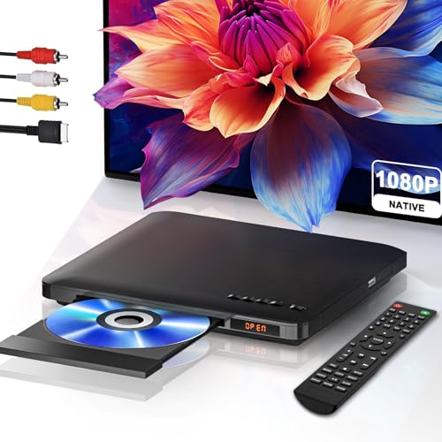 Maite Slim DVD Player, Ultra-Thin DVD Player für TV, Region Free DVD CD Player HDMI RCA Anschluss, HD 1080P Upscaling, USB Eingang, Fehlerkorrektur, inklusive HDMI RCA Kabel & Fernbedienung