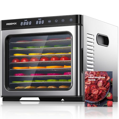 Dörrautomat Edelstahl mit digitaler Steuerung 1000W, Food Dehydrator mit 9 Edelstahl-Ablagegitter, Große Fläche 0,8 m², Temperatur: 35-75 C°, Timer: 30 min.-48h, LCD-Touch-Display