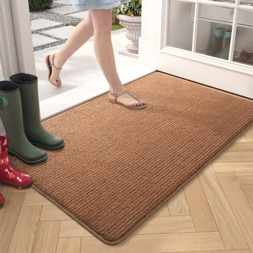 Color G Fußmatte Innen 90 x 150 cm, Schmutzfangmatte rutschfest Fussmatte Innen Waschbar Eingangsteppich Innen Fussmatten Haustür dünn Türmatte Innen für Eingang, Flur, Garten, Innen, Haustier (Braun)