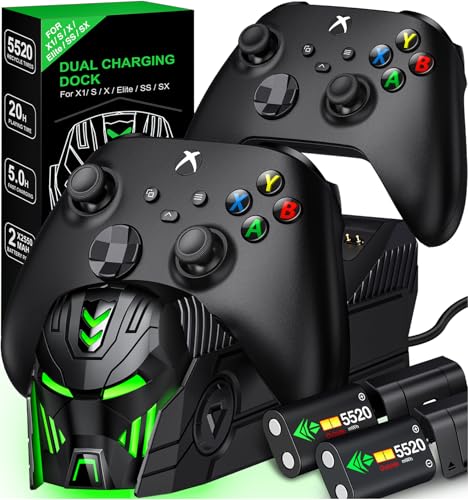 GAMSINGY Xbox Controller Akku Ladestation für Xbox One/Xbox Series X&S Controller, 2x5520 mWh (2x2300 mAh) Xbox Controller Akku Ladestation kompatibel mit Xbox One S/X/Elite,Xbox Series X/S Controller