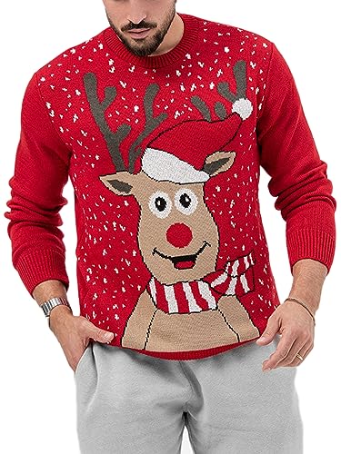 GeGekoko Weihnachtspullover Herren Strickpullover mit Rundhals Pullover Rentiermuster Strickpulli Langarm Ugly Xmas Sweaters