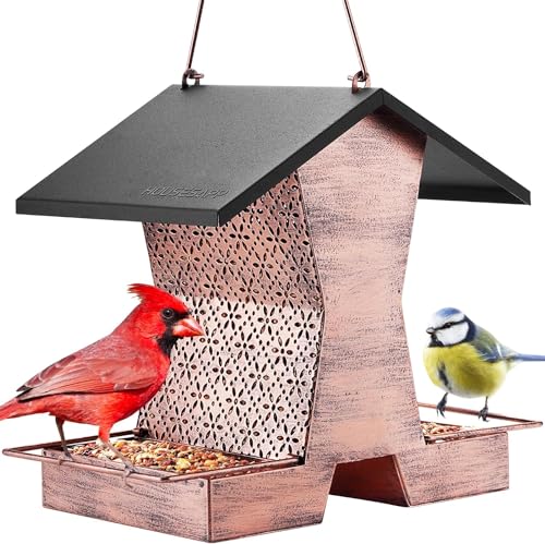 HouseSapp Vogelfutterhaus Vogelfutterspender Metall Vogelhaus zum Aufhängen Futterhaus für Vögel Vogelfutterstation Wildvogelfutter Hängend Futtersäule Wetterfest Balkon Garten