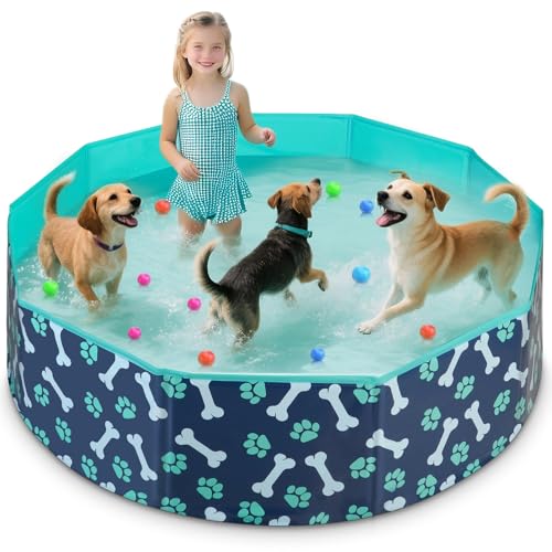 HaoVrisn Hundepool Große Hunde, Planschbecken für Kinder Hundepool Faltbar, rutschfeste und Verdickt PVC, Plantschbecken mit Flicken und Ablassventil (160x30CM)